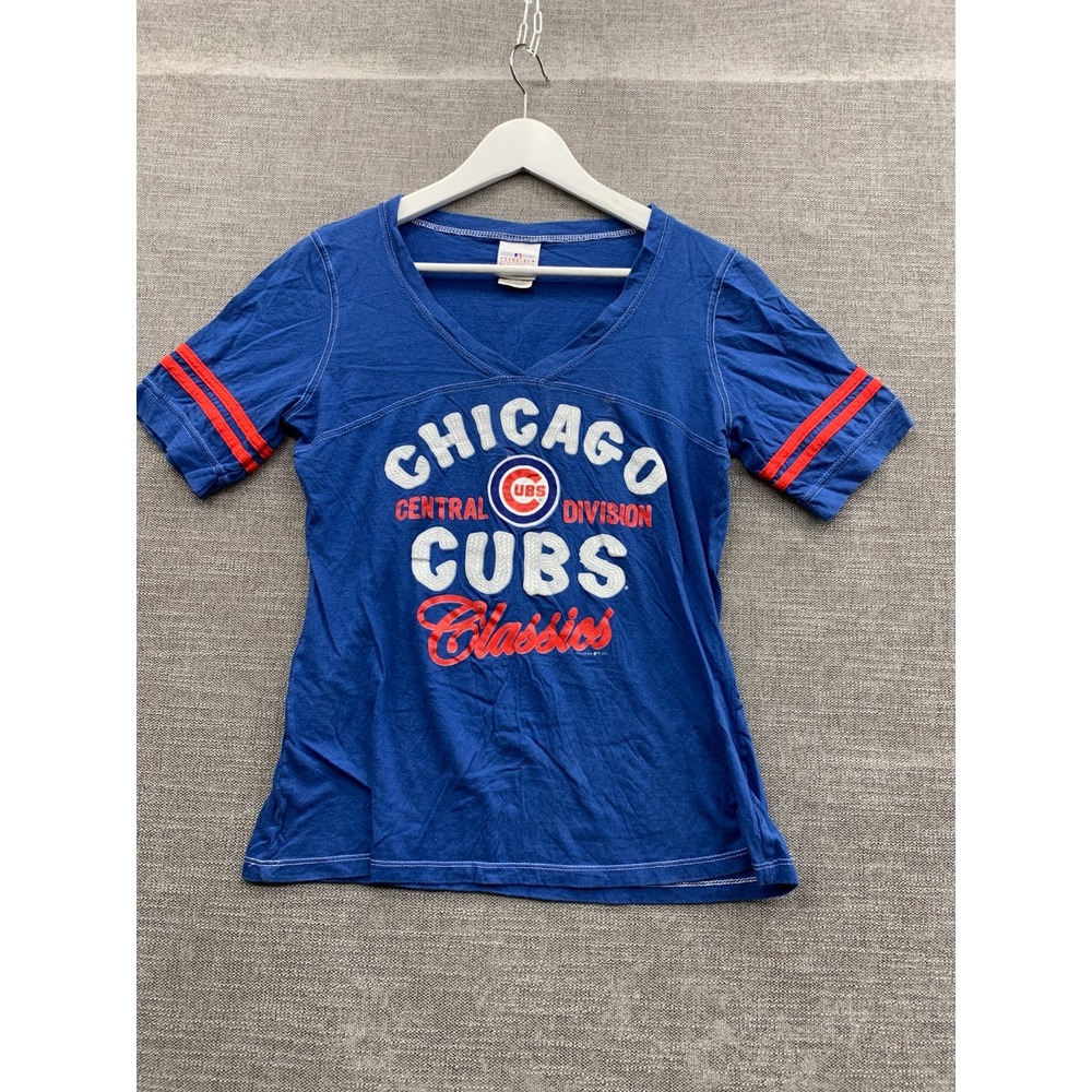 5th & Ocean Chicago Cubs Classics MLB T-Shirt Womens Large Blue Cotton V-Neck
